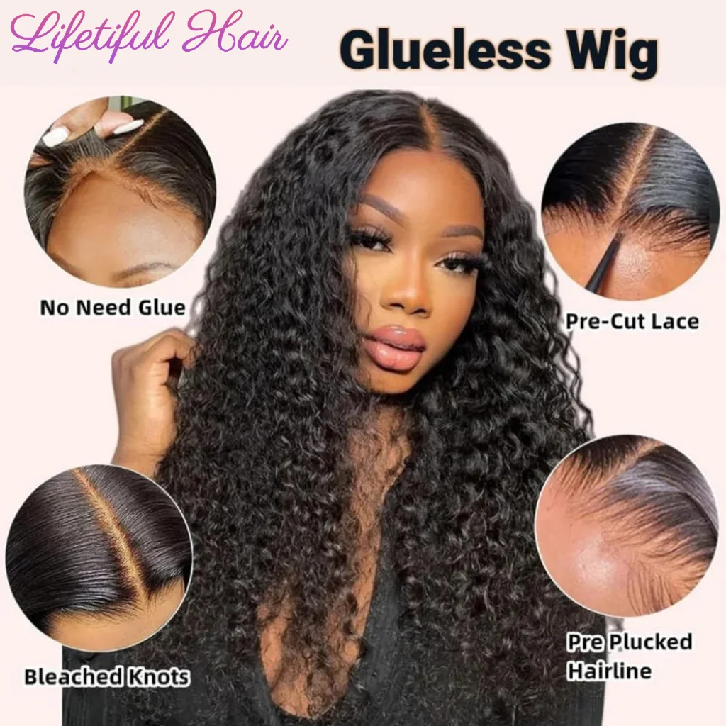 Glueless Wig Human Hair Ready To Wear Bleached Knots Water Wave Wig Lace Closure Wigs For Women Glueless Curly Wigs Human Hair