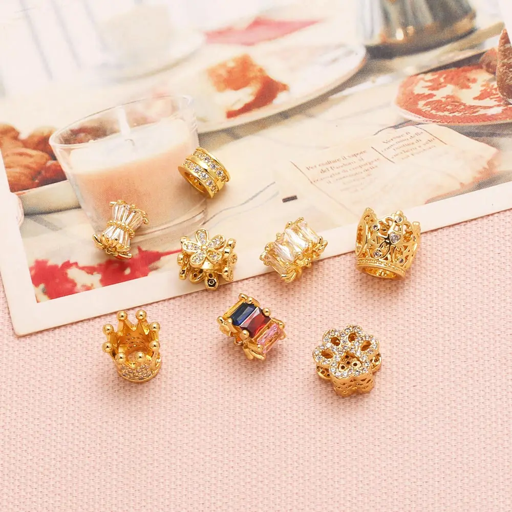 OCESRIO White Crystal Crown Charms for Bracelet Copper Gold Plated CZ Flower Paw accesorios de joyería envio gratis chma288