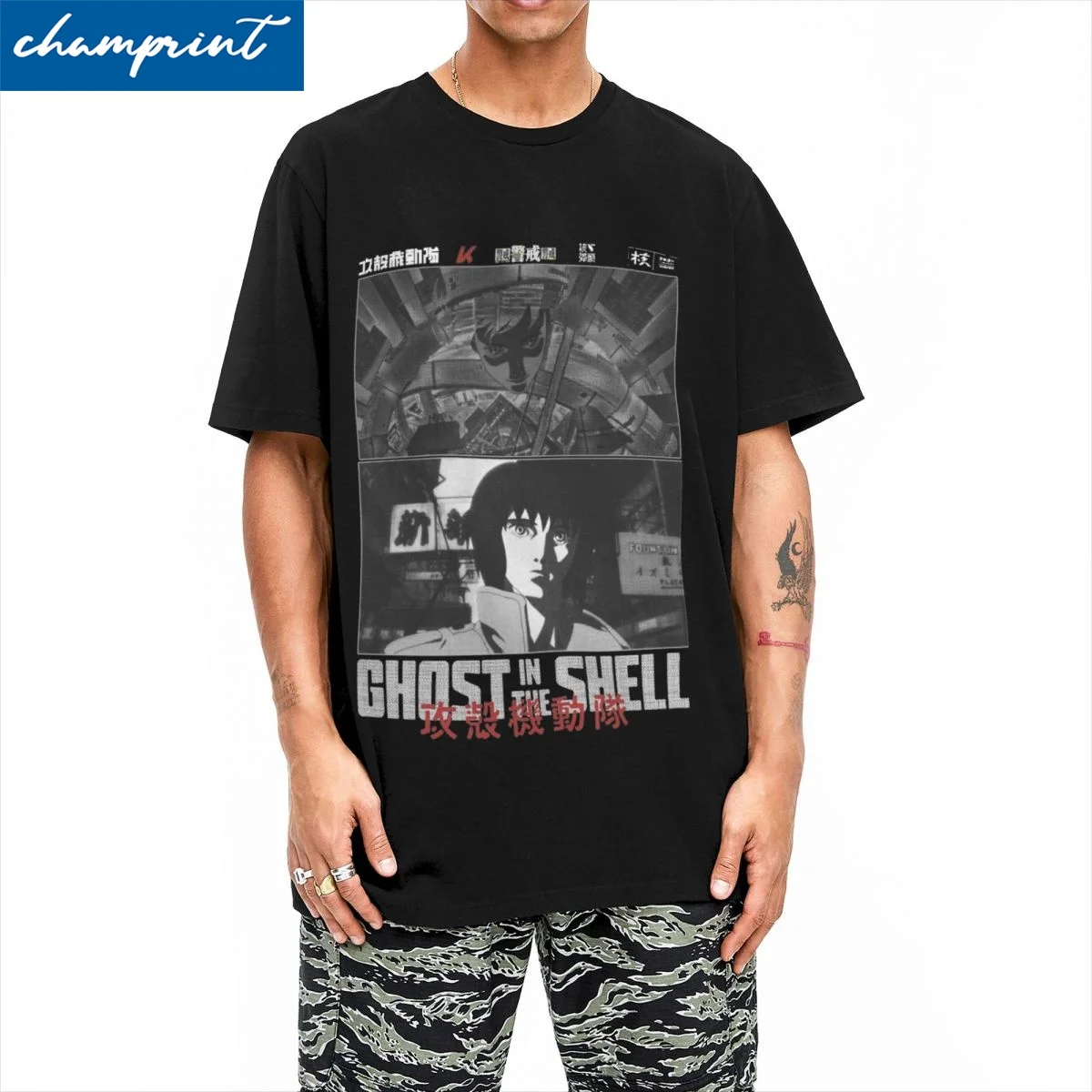 Funny Ghost In The Shell Anime T-Shirt Men Women Round Neck Short Sleeve Tops Shirts Major Motoko Kusanagi Cotton Summer Clothes