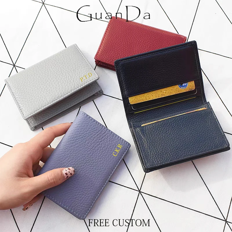 

Fashion Custom Letters Card Holder Luxury Design Woman Large Capacity Card Case Genuine Leather Business Portable Card Wallet