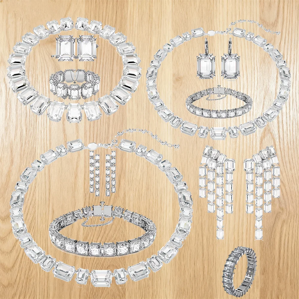 مجموعة الماس المربعة البيضاء الأنيقة - هدية عيد الميلاد المذهلة تتميز بتصميم قطع مختلط خبير
