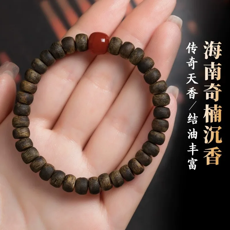 Natural Yingge Qi Nan Agarwood Bracelet Straight Cut Buddhist Bead Bracelet for Men and Women Valentine's Day Gifts