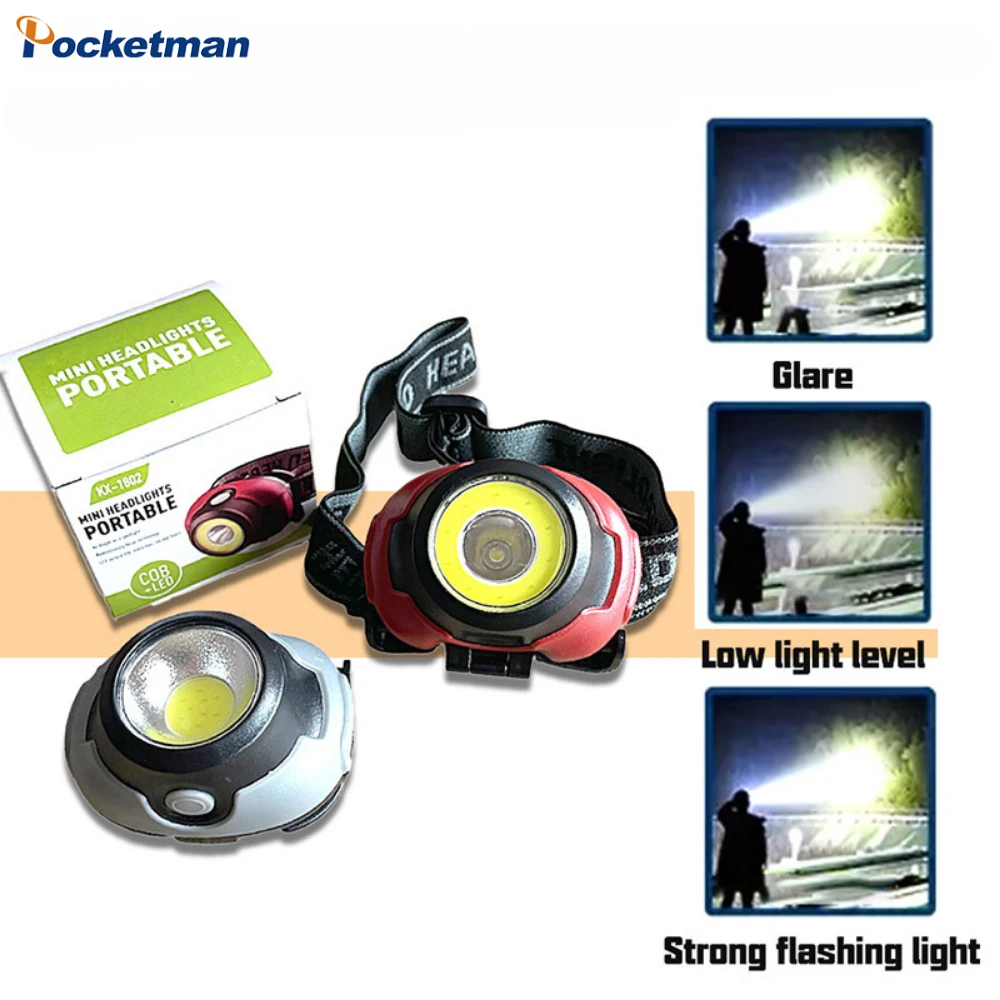 Portable LED Headlamp Powerful COB Strong Light Emergency Headlight Mini Head Lamp Night Running Head Light Head Flashlight AAA