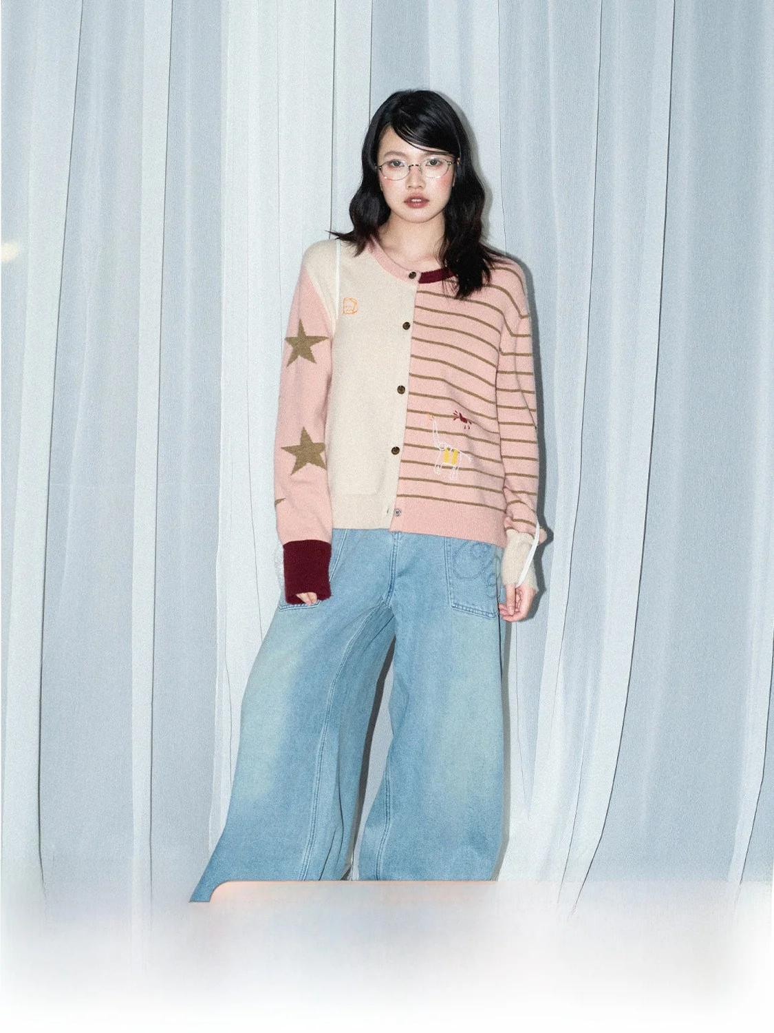 

JGGU Crystal Soft Long Sve Sweater Cardigan Circus Theme Color Blo Fun Design Autumn Women's Premium Knitwear