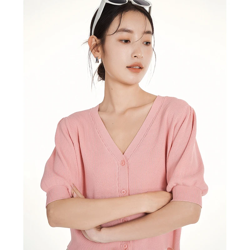 Toyouth Women Knit Cardigan 2023 Summer Short Sleeve V Neck Loose Cool Fabric Simple Basic Casual Versatile White Pink Tops