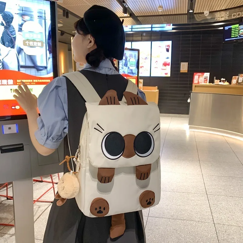 Ins Style Backpack Student Cat School Bags Casual Basic Japanese Cartoon Large Capacity Backpacks One Mengluo  Cat Shoulder Bag