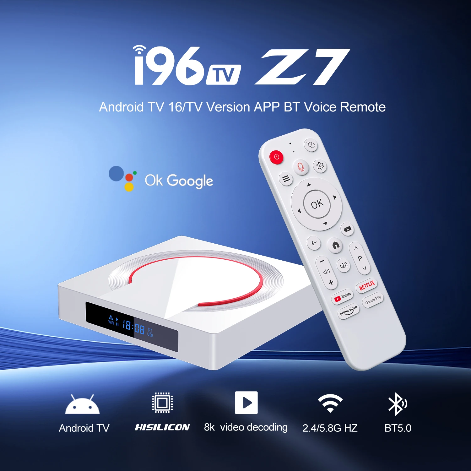 I96 Z7 TV Box Android 8K Video Decode Dual WiFi Streaming Media Player Supports Netflix & YouTube Home Entertainment TV Stick