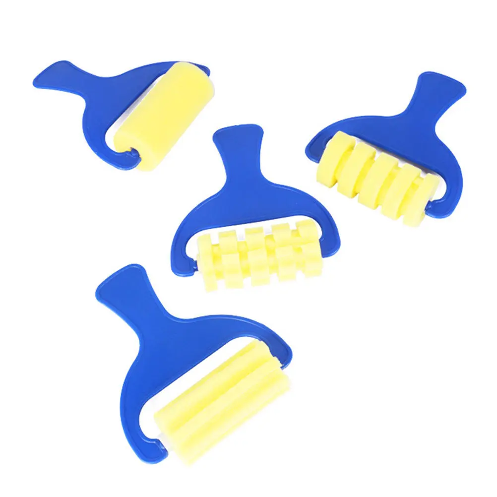 4Pcs Kids Sponge Roller Brush Set with Ergonomic Handle for Painting, Graffiti & Creative Art Projects