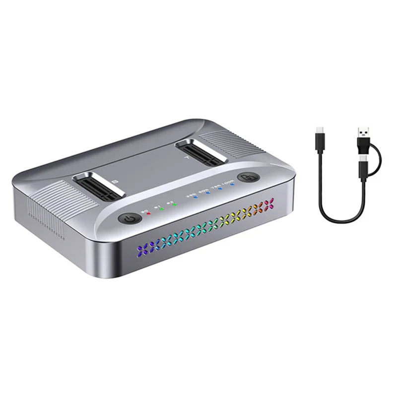 

A13E-USB3.2 GEN2 Type-C Передача данных 20 Гбит/с, M.2 RGB NVME NGFF Док-станция с двумя отсеками SSD поддерживает клонирование в автономномном режиме