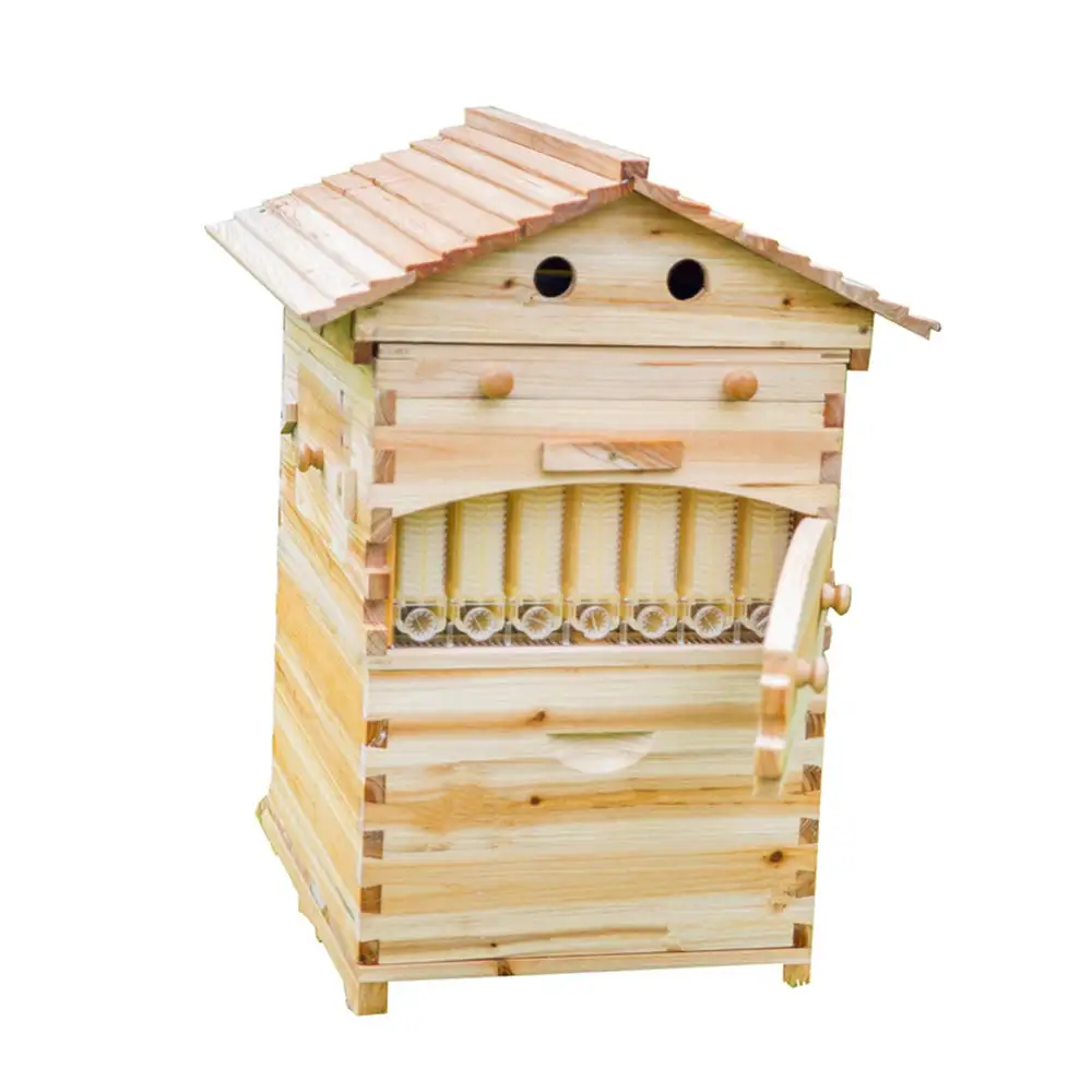 Automatic Wooden bee hive House kit with 7 PCS Upgraded Auto Frame Comb-Beehive Box Honey Free harvesting