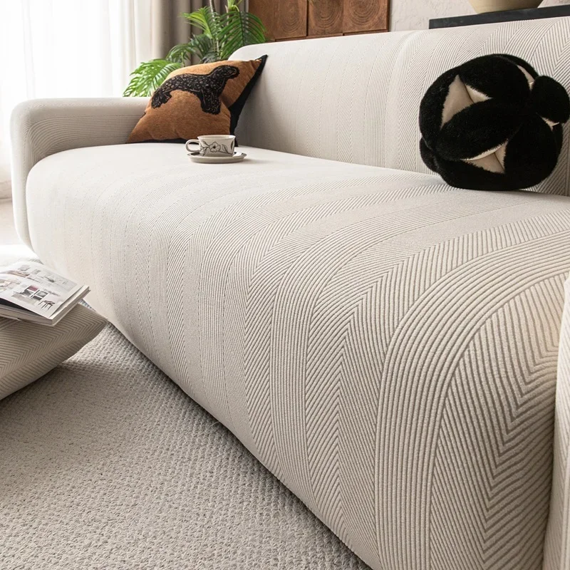 High Elastic Waterproof Striped Sofa Cover Simple Polar Fleece All-Inclusive Couch Slipcover Anti-Scratch Stretch Sofa Cushion