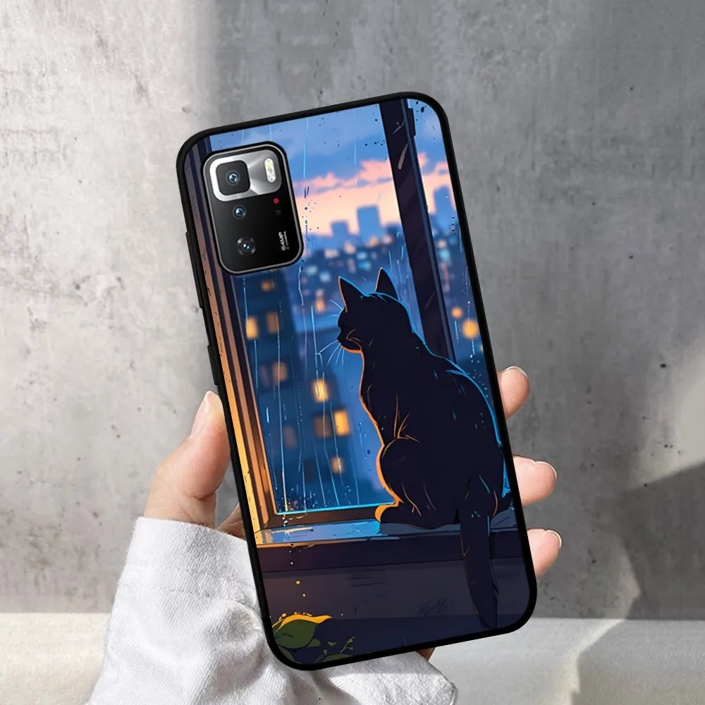 Cute Cat And Window Phone Case For Redmi Note 4 X 5 A 6 7 8 T 9 9S 10 11 11S 11Epro Poco M3 Pro