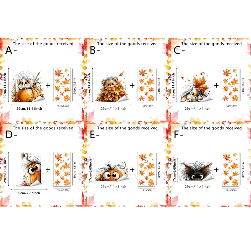 1set Window Films, Herbst Deko Autumnal Decor - Pumpkin Maple Leaf Art, Double Sided Static Cling Glue Free, Glass Window D