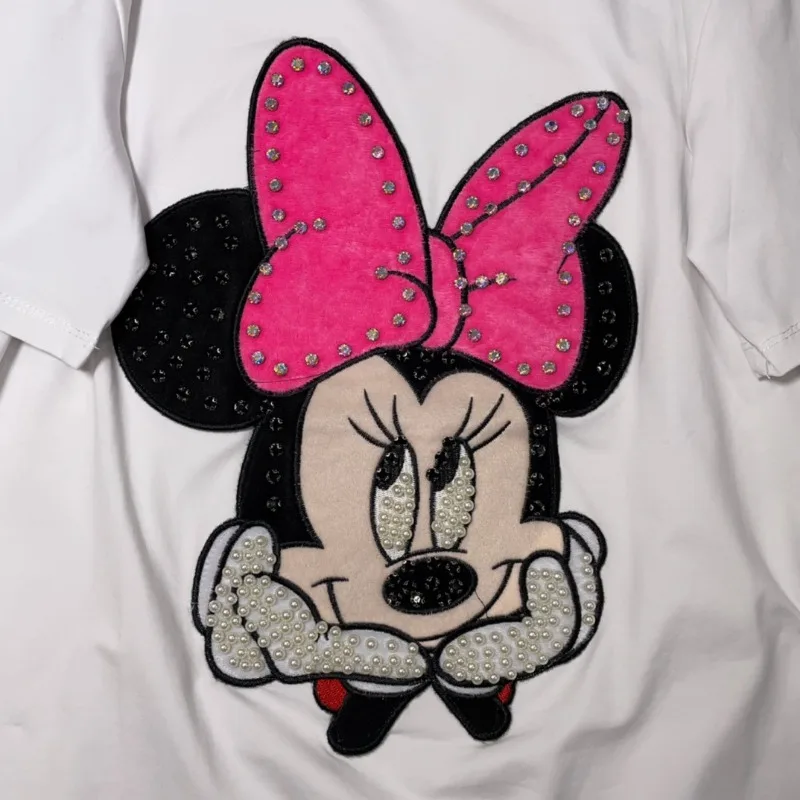  Chic Spring And Summer Tees New Korean Style Fashion Bead Cartoon Patch All-Matching Loose Short Sleeve T-shirt Female