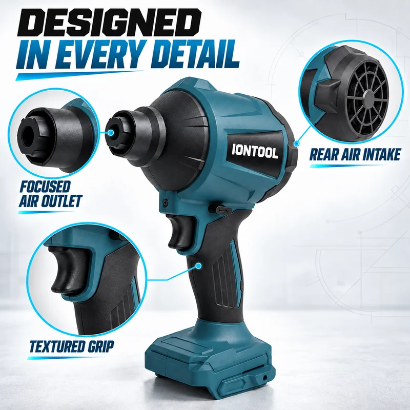 IONTOOL Cordless Air Duster 29.7kPa Tool Only with Multiple Nozzles for Workshop Sawdust and Debris Cleaning