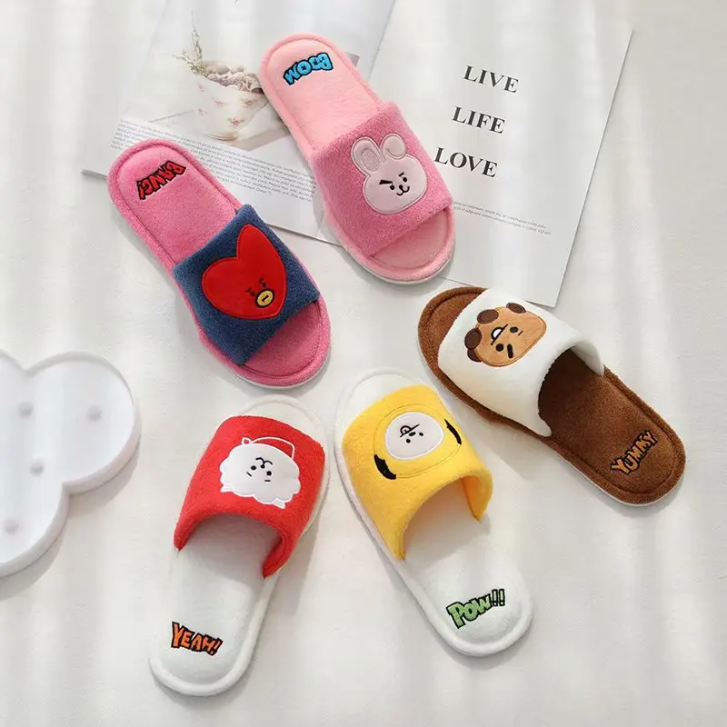 Kawaii Bt21 Cartoon Peripheral Shooky Cooky Chimmy Indoor Non-Slip Home Shoes Cute Girl Tata High-Quality Autumn Cotton Slippers