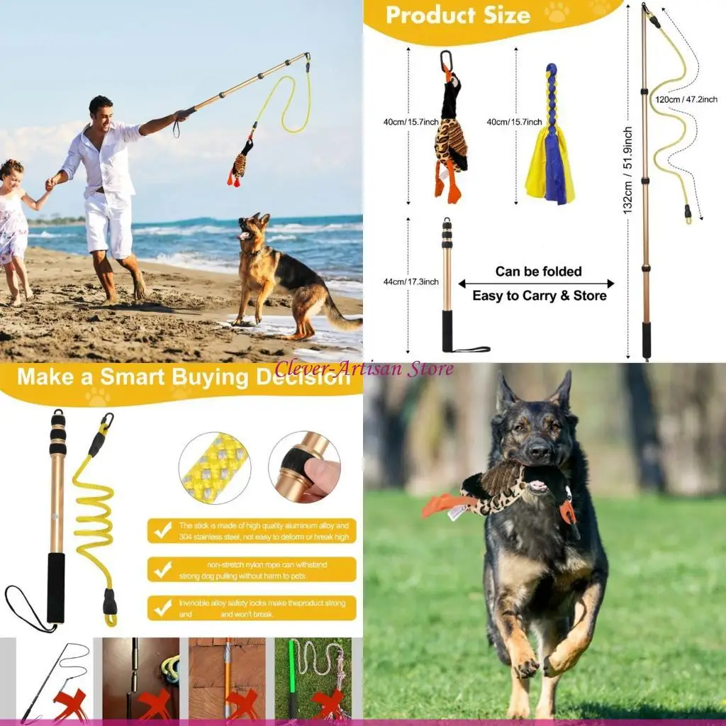 

E06B Хорошее качество, выдвижная палочка для тизера для собак, долговечная и включает в себя аксессуары для стимуляции вашей