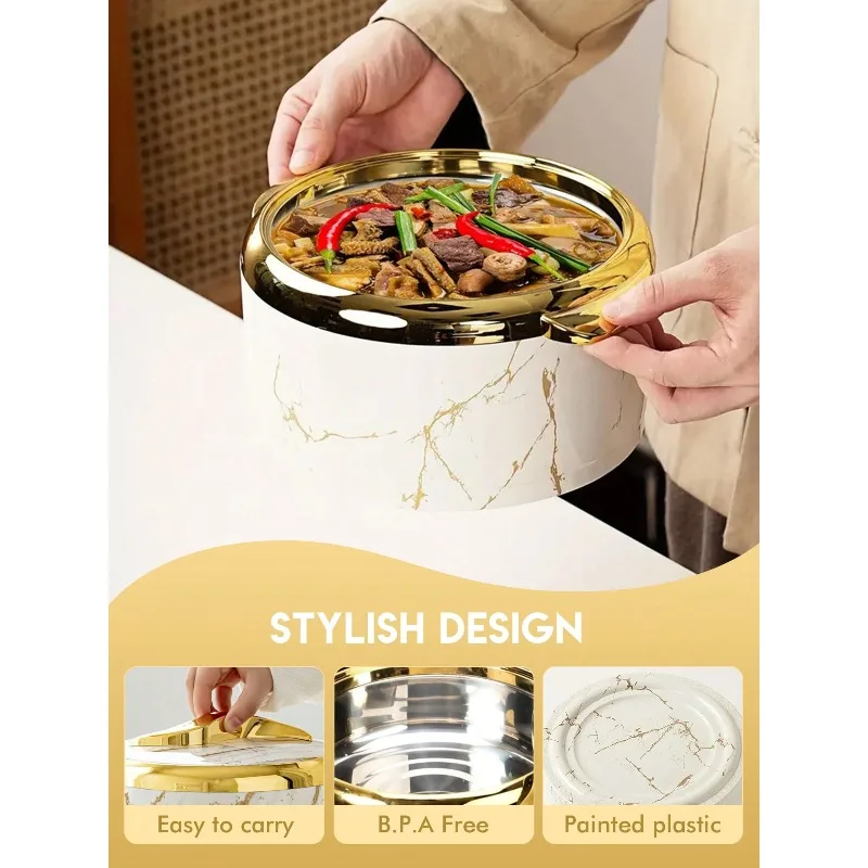 3pcs Golden Touch Food Warmer, Thermal Casserole Dish Set With Lids, Insulated Stainless Steel Container For Hot & Cold Food, Serving Bowl For Buffets, Hot Pot Sets Food Warmer, Hot Pot Food Warmer Set, Tableware Casseroles Set, For Office