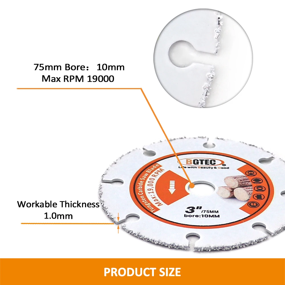 BGTEC Dia75mm 切断木材ディスクダイヤモンドソードライカットプラスチック PVC パイプゴムハンドミニアングルグラインダー Bore10mm 極薄鋸刃