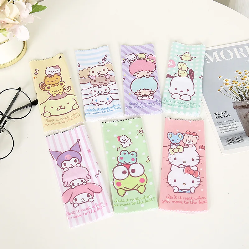 Sanrios Cartoon My Melody Kuromi Hello Kitty Glasses Cleaner Microfiber Cleaning Cloth for Lens Phone Screen Cleaning Wipes