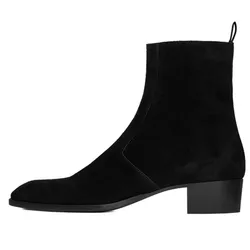 Classical Slim Fit 4cm Sole Suede Leather Chealsea Zipper Boots Dress Wedding Man Demin Gentle Botas