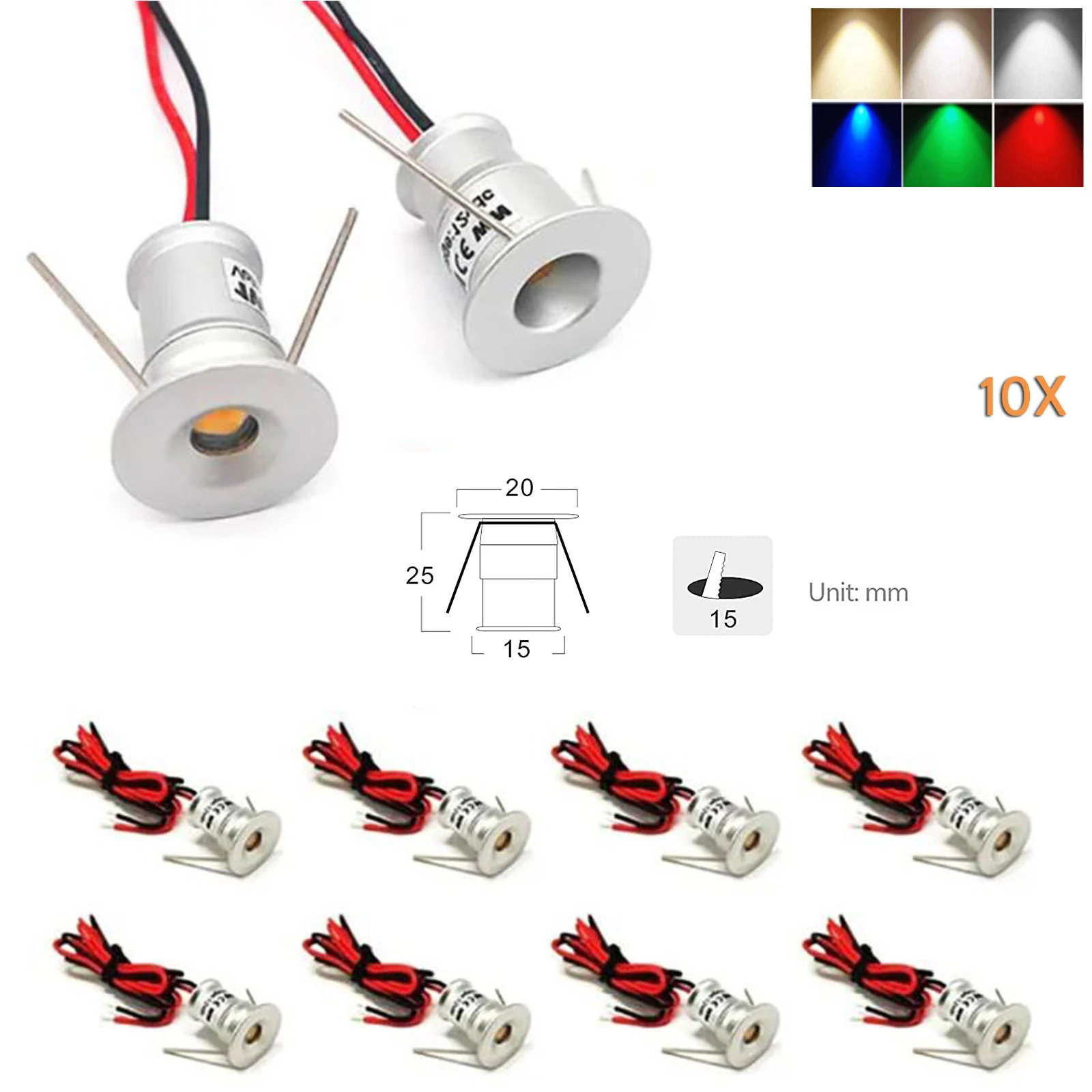 10Pc Mini Led Spotlight 12V Ford Spotlights Dimmable Downlight Recessed Warm White3000K Nature Whit4500K Cold White6000K Outdoor