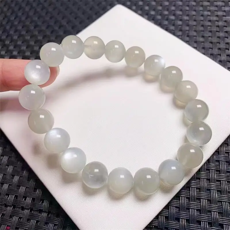 9.5MM Natural Celeste Moon Stone Bracelet Women Fashion Round Stone Elegant Healing Strand Bangles Wristband Gift 1PCS