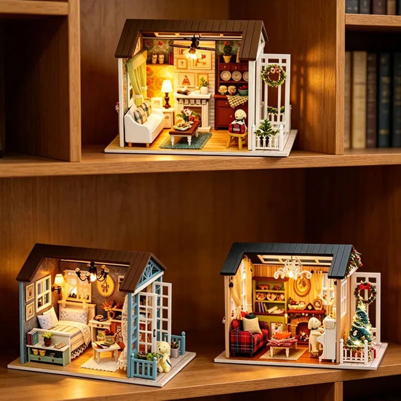

Zuuton Miniature Dollhouse Kit with LED Light DIY Wooden Cottage 3D Puzzle Creative Handmade Toy for Birthday Home Decor Gifts