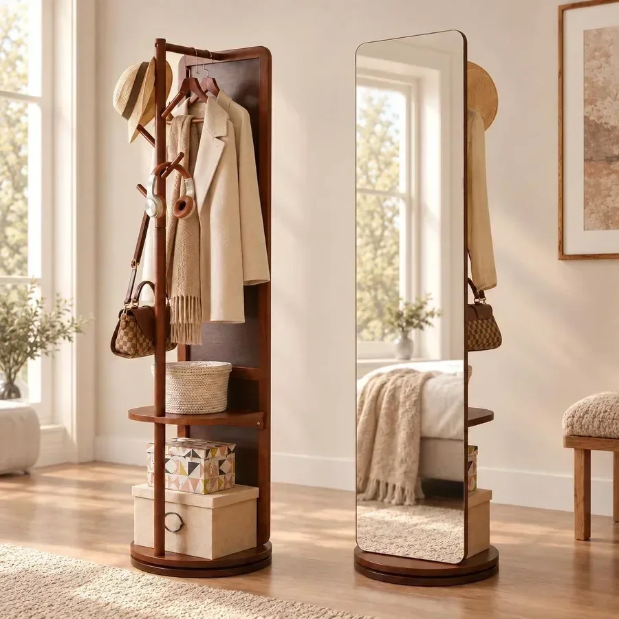 Rotating Full Length Mirror with Storage, 70