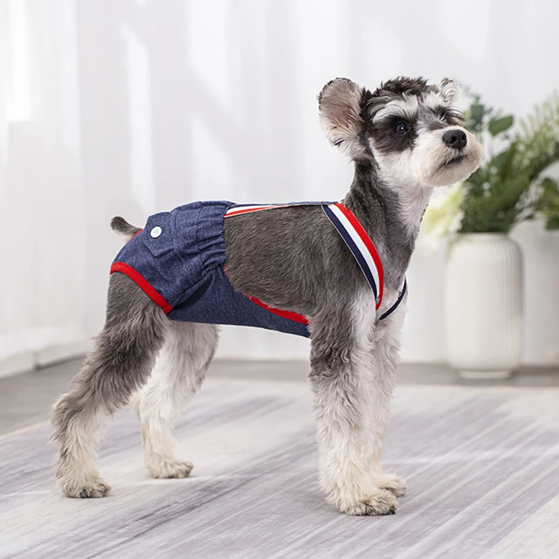 Denim-Höschen für Französische Bulldoggen, physiologische Höschen mit Punkten für weibliche Hunde, Sicherheits- und Hygienehöschen für kleine und mittelgroße Hunde, Katzen, Haustier-Shorts – Detail 2