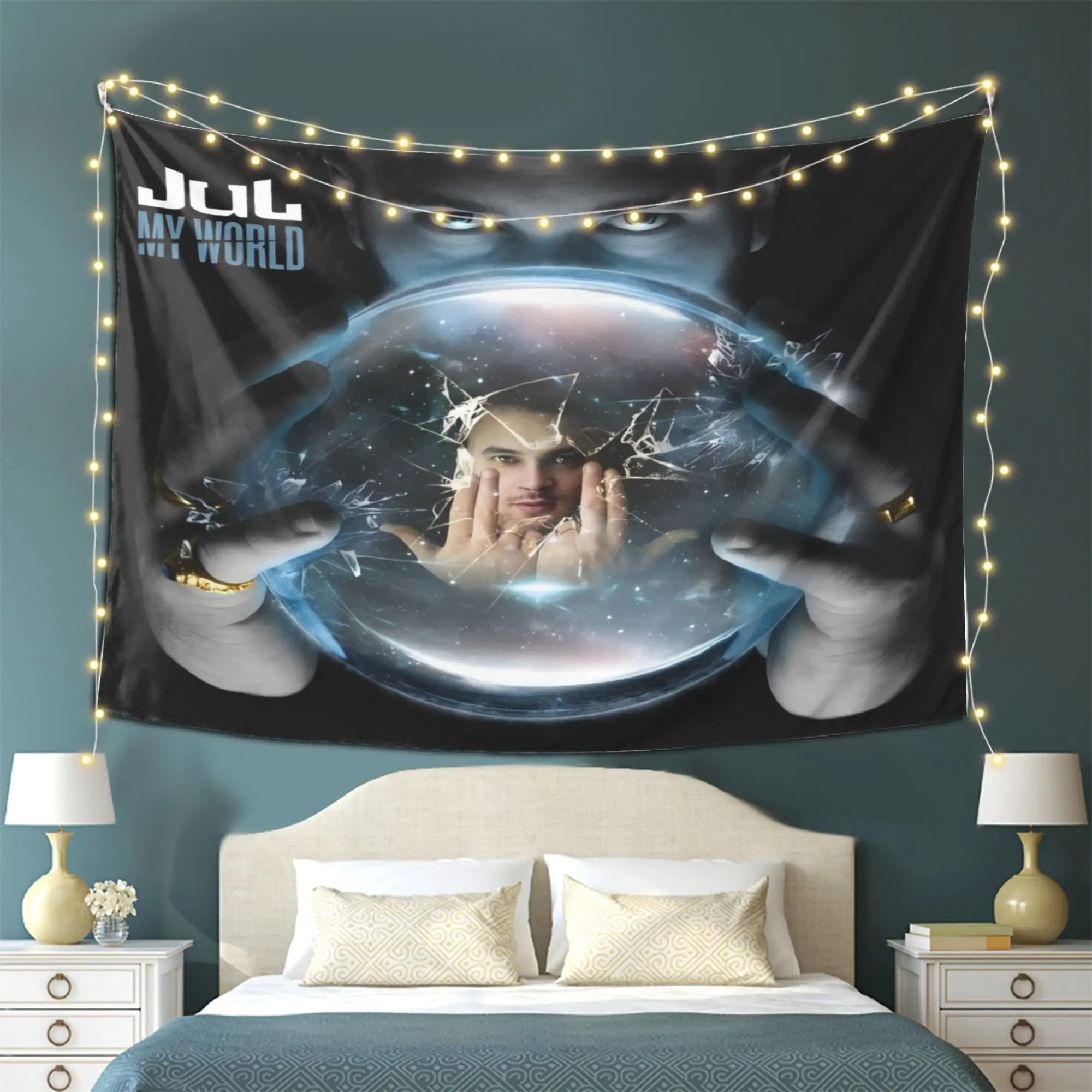 1pc J-Jul-l My World Album Cover Tapestry Rapper Music Wall Hanging Cool Room Stuff Aesthetic Room Decor Dorm Bedroom