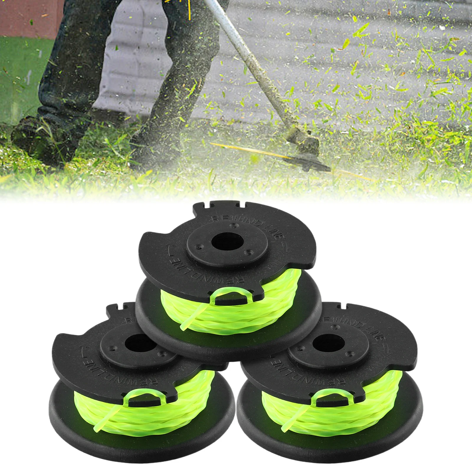 

Black + Fluorescent Green Spool Line Replacement 3 Pcs Garden Power Tool Parts Grass Trimmer Spools High Quality New