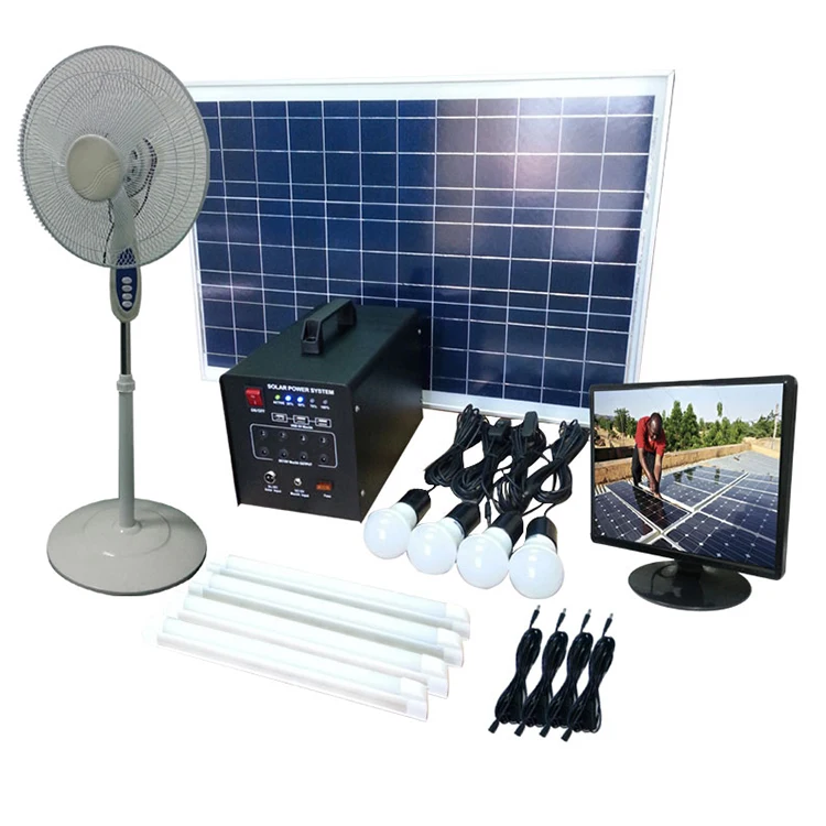 80W Off Grid Home Power Solar Energy System  TV Fan Solar Lighting Kit Home Small Solar System