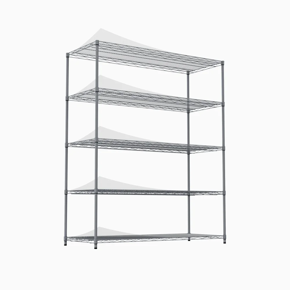 5-tier heavy-duty adjustable shelving & racking, 300 lbs/shelf, with wheels & shelf liners, supermarkets, kitchens.