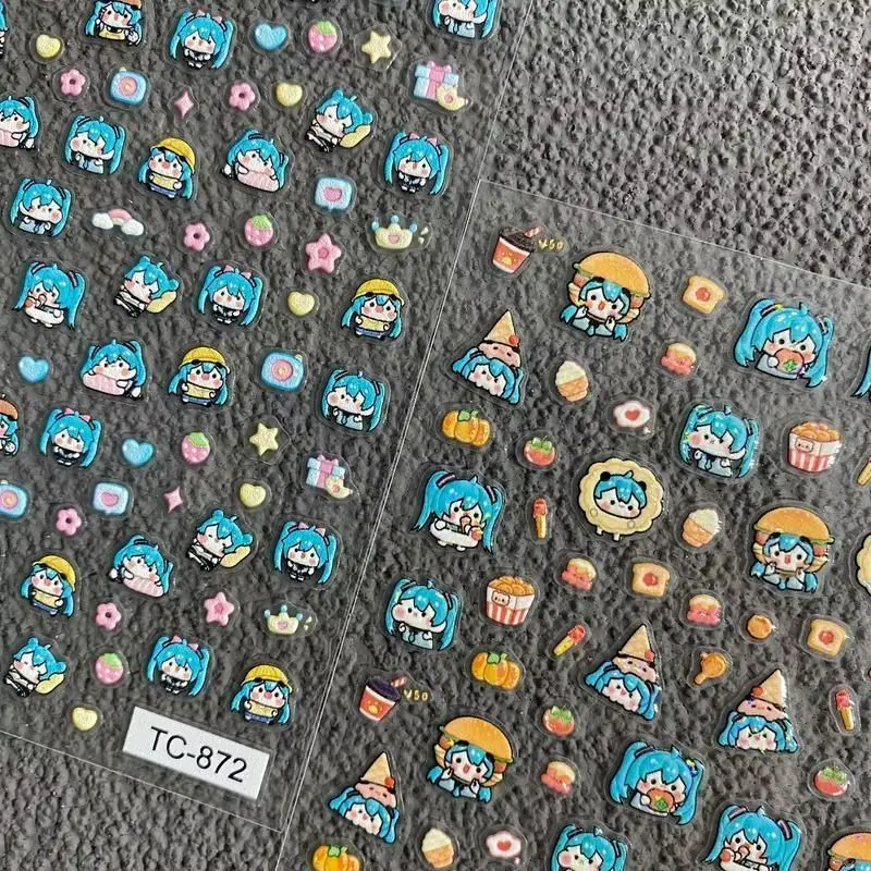 Hatsune Miku Anime Nail Stickers 3D Embossed Waterproof Nail Stickers DIY Nail Art Scrapbook Making and CCD Photo Decorations