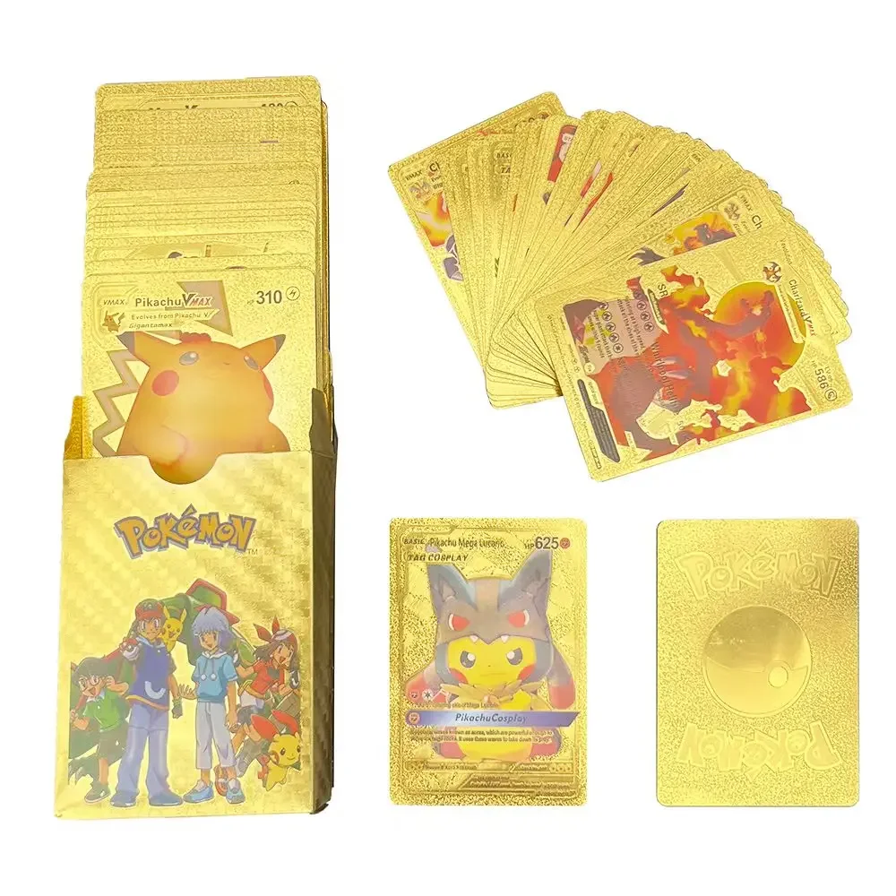 55PCS Pokemon Colorful Gold Foil Card Charizard Pikachu Arceus Diamond Rainbow English French German Spanish VSTAR GX VMAX Cards