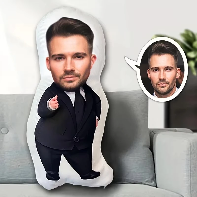 Personalized Gentleman Suit Figure Cushion Custom Your Photo Human Face Plush Pillow Creative Surprise Gift For Family Friends