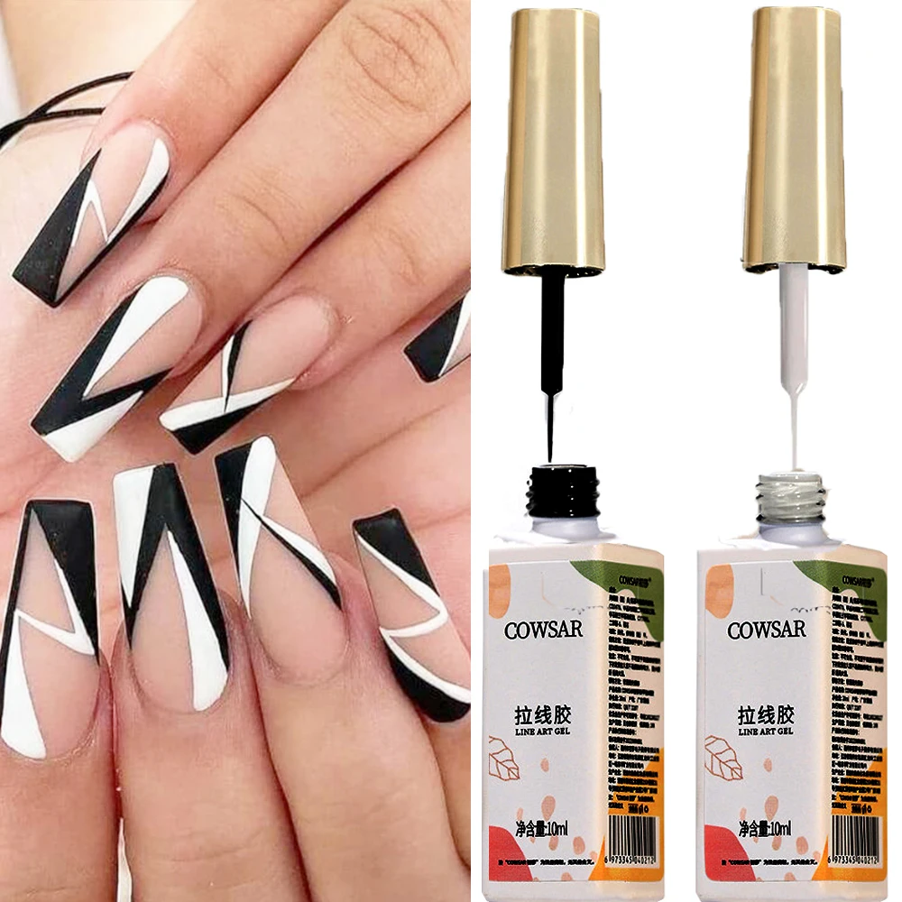 10ml Enamel Bottled Black& White Line Nail Polish Ultra-fine French Line Graffiti Painting Gel Polish DIY Stripe Line Black Gel