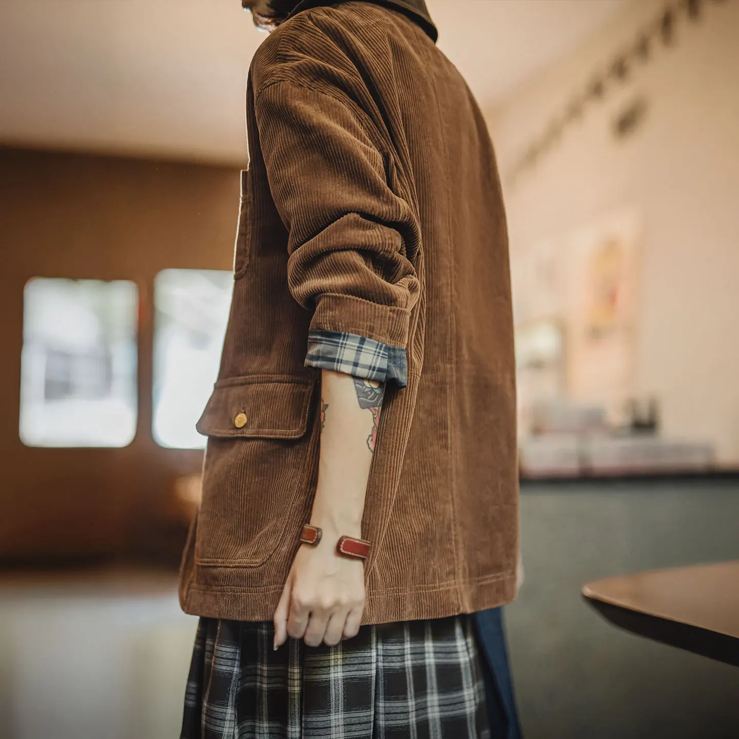 Women's Corduroy Utility Jacket with Waxed Collar - Colorblock