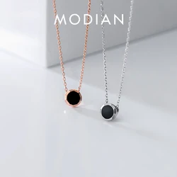 Modian 100% Real 925 Sterling Silver Fashion SImple Black Enamel Necklace Rose Gold Color Cute Pendant Chain For Women Jewelry