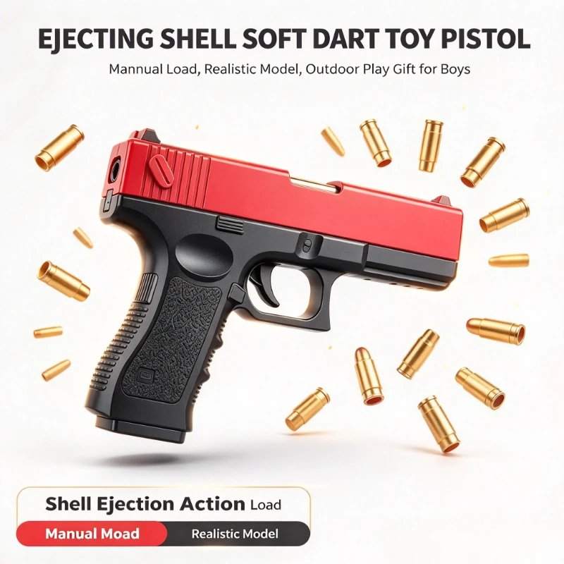 Shell Ejecting Soft Dart Toy Pistol, Manual Loading, Realistic Model, Outdoor Shooting Toy & Collectible Gift for Boys