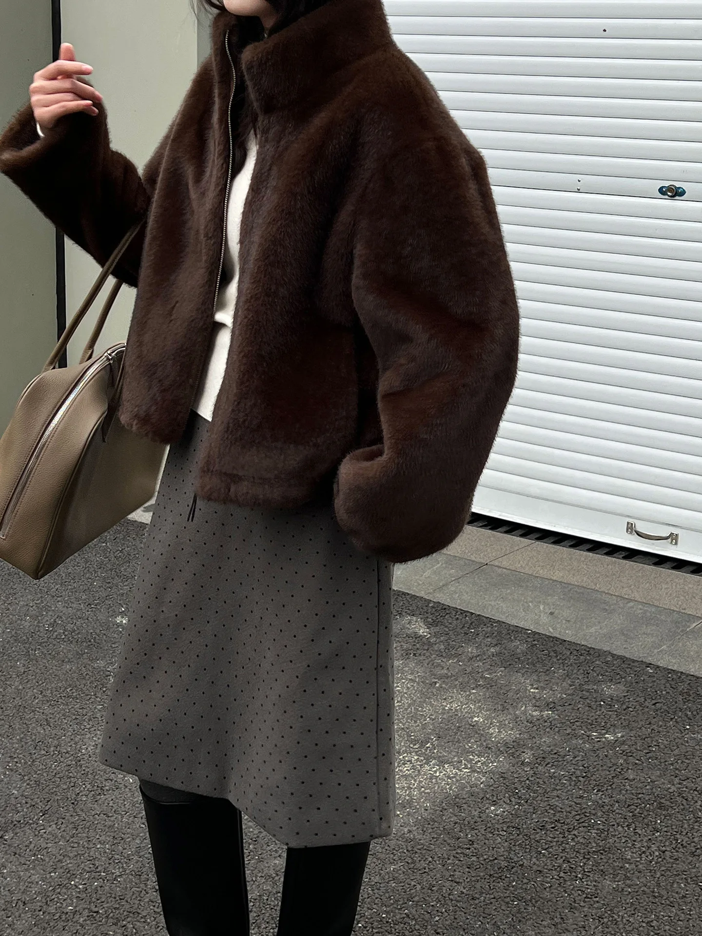 Abrigo de Piel Sintética con Cuello Atmosférico Coreano, Chaqueta de Piel Ecológica Acogedora, Abrigo Extra Grande Cálido, Prenda Exterior Elegante y Suave Estilo Visón