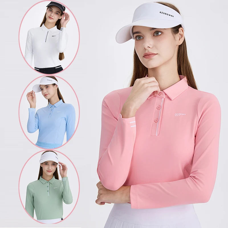

AW Autumn/Winter New Golf Long Sleeved T-shirt Women Polo Lapel Solid Sports Tops Long Sleeved Breathable Fitness Shirt