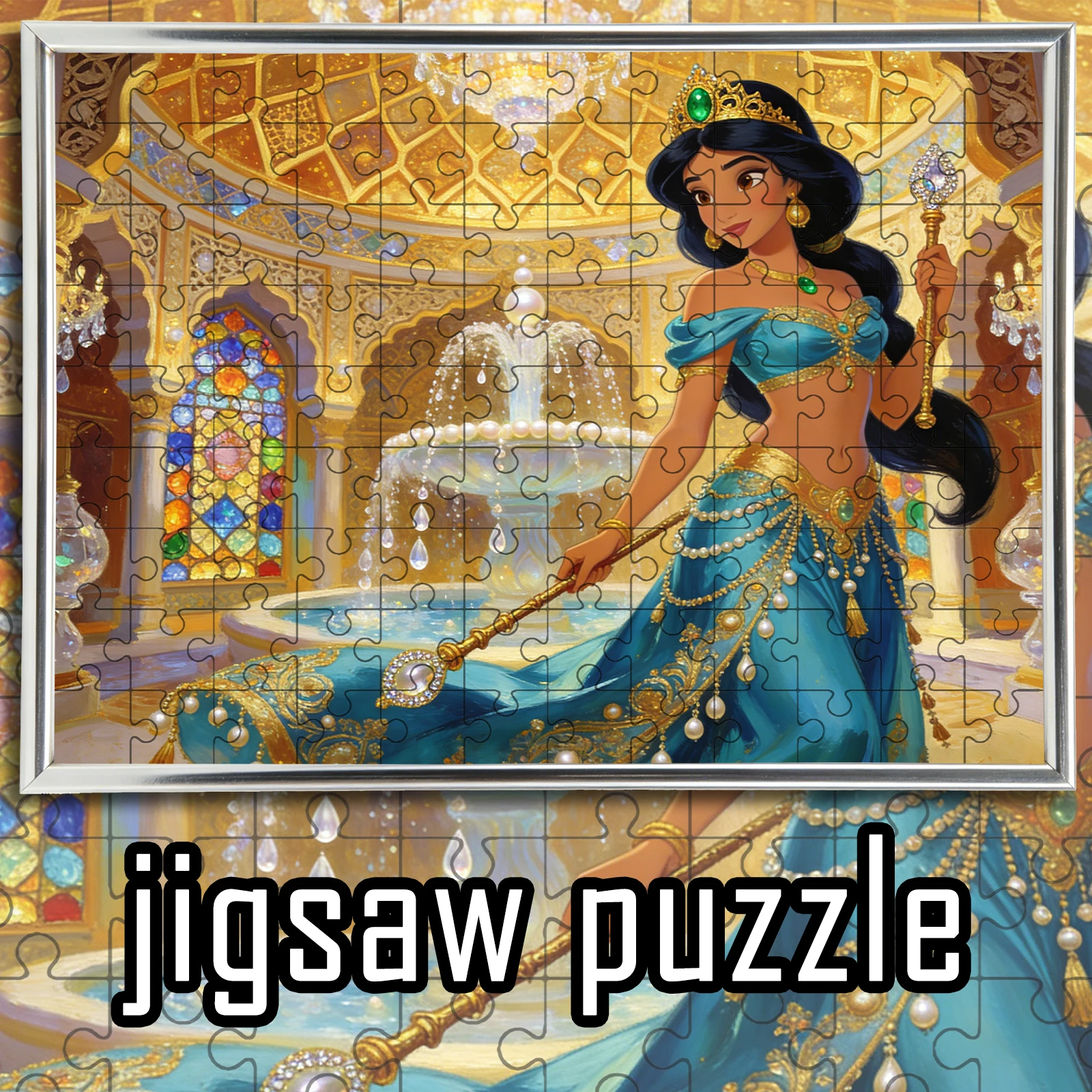 

Elegant Jasmine Wooden Puzzle 108-1000pcs, Color Box Packaging, Arabian Palace Fountain Art for Family Game Night