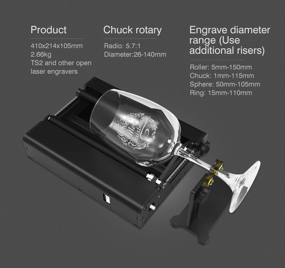 Twotrees TR2 PRO Rotary Roller 4 in 1 Y-axis Rotary Attachment Chuck Rotary for Laser Engraver Engraving Cylindrical Objects