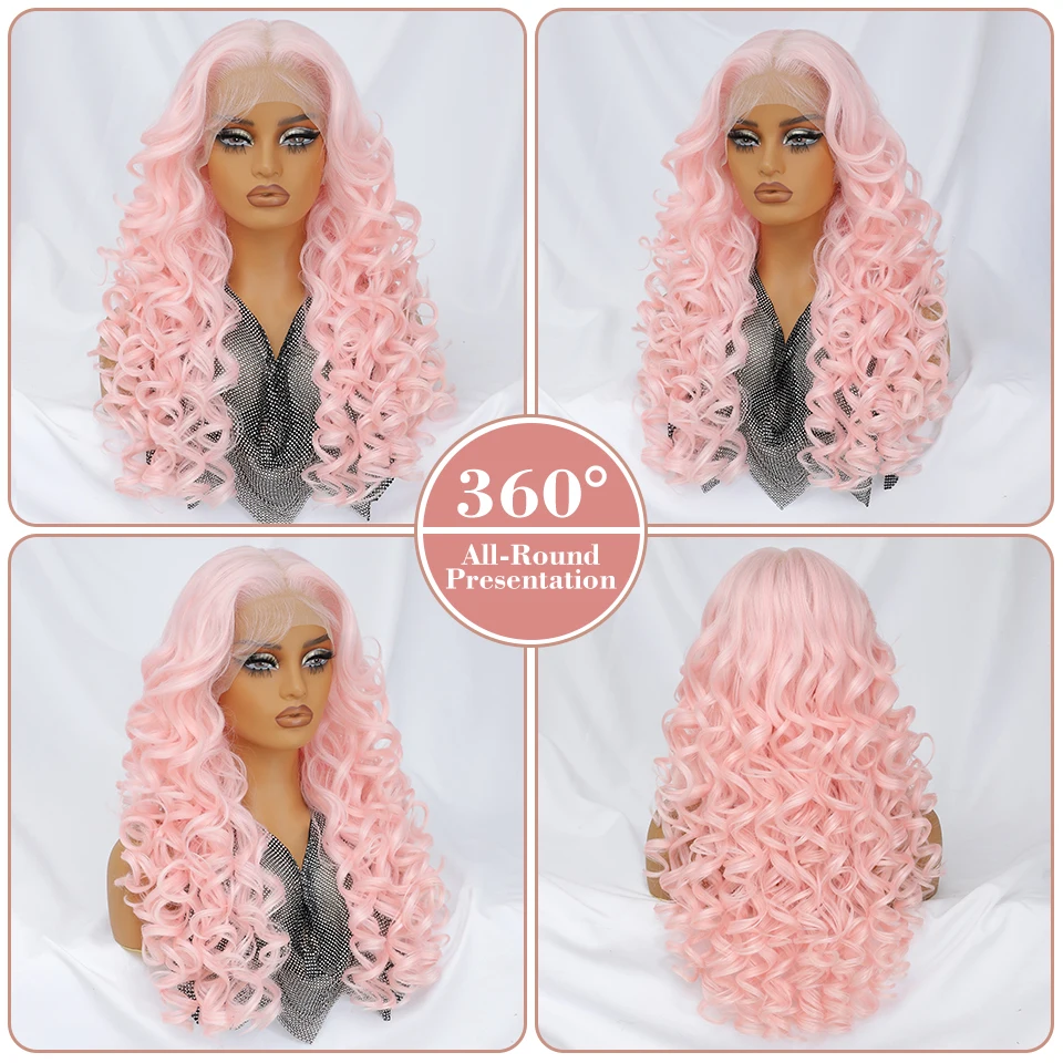 Peluca Frontal de encaje rosa para mujer, pelucas de encaje sintético con pelo de bebé, pelucas frontales de encaje Latisha de 24 pulgadas, pelucas de encaje rubio para mujer Afro