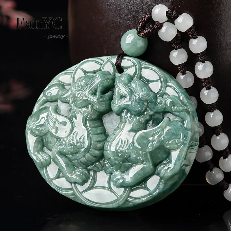 

Myanmar A-goods Jadeite Brave Pendant Beautifully Carved Fashion Luxury Ice Jade Amulet Necklace Men and Women Holiday Gift