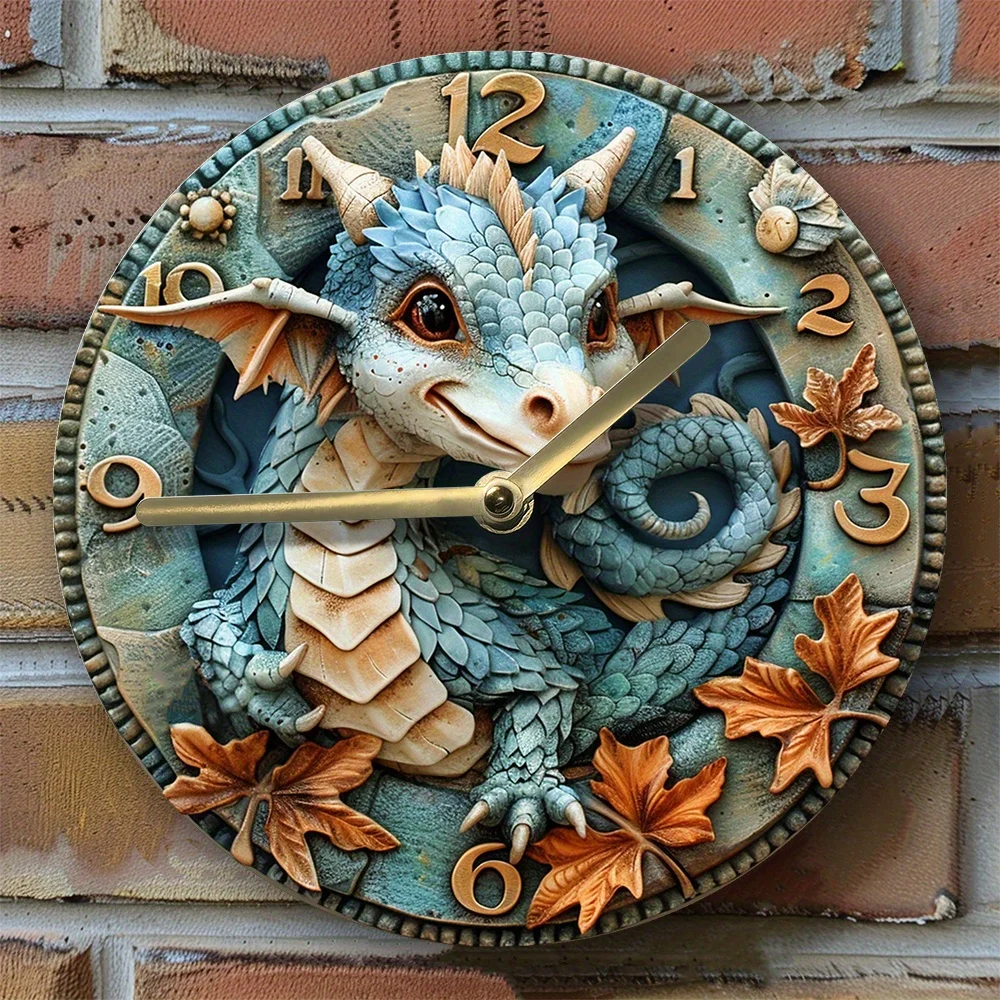 

Aluminum Wall Clock With Frost Dragon Design - Perfect For Living Room Decor, Ideal Mother'S & Father'S Day Gift