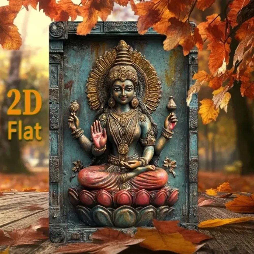 ديكور حديدي قديم، فن جداري - آلهة لاكشمي الأنيقة على عرش اللوتس، ديكور مكتب صامت #1