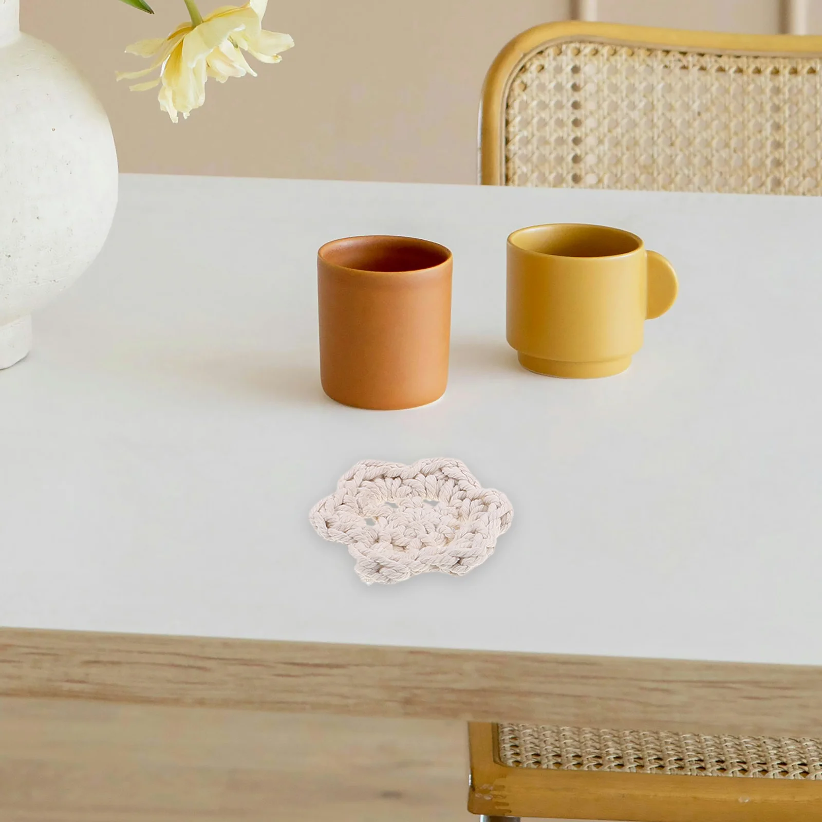 

3Pcs Round Cotton Rope Coasters Nordic Style Woven Heat Resistant Insulated Placemats Table Protectors for Kitchen Office Coffee